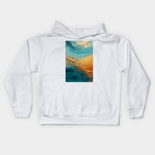 Abstract wave in turquoise and gold Kids Hoodie